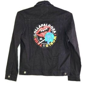 Strata Lolla Lollapalooza World Tour Jean Jacket Size Medium Black Denim